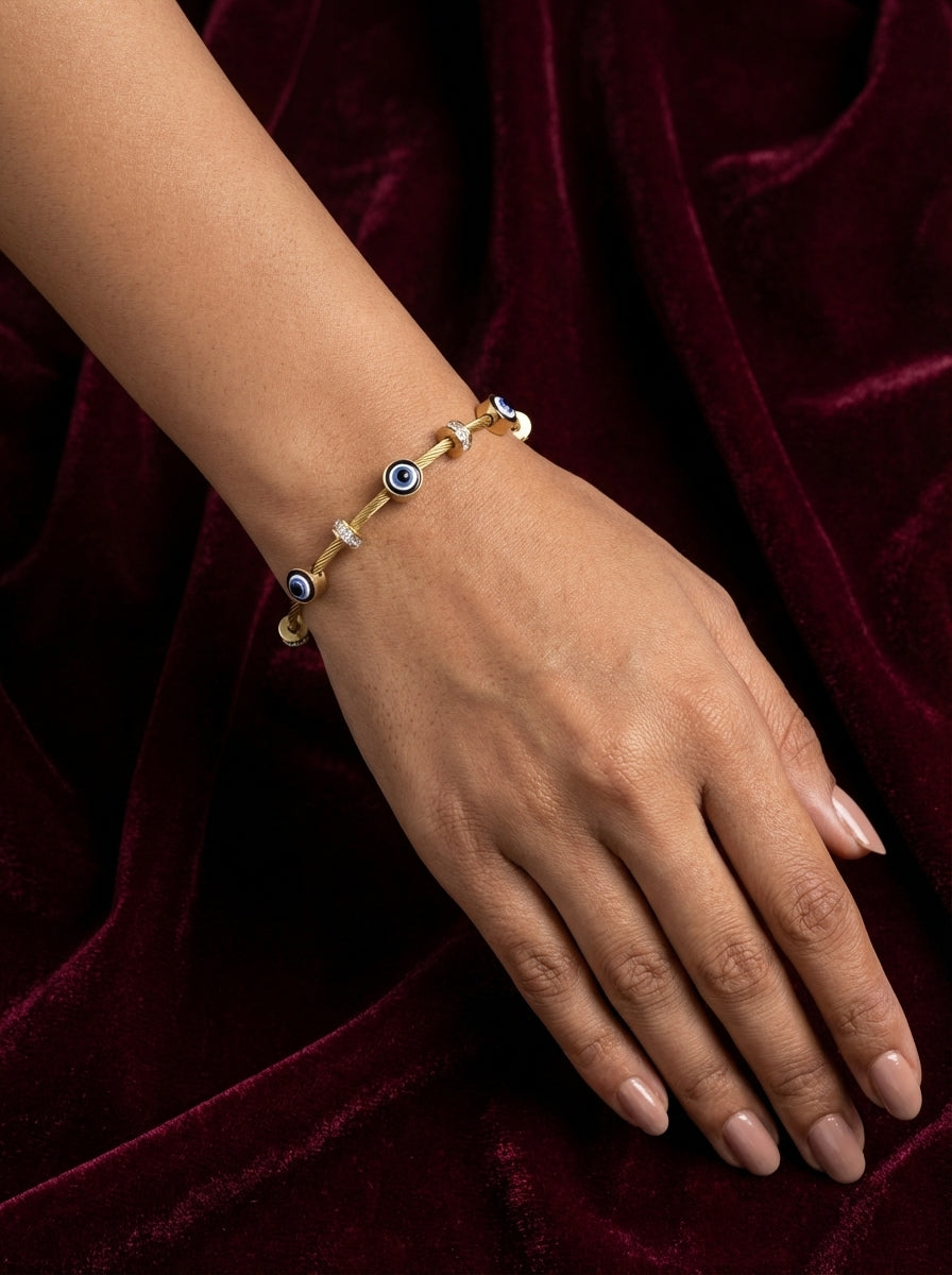 Gold Evil Eye Protection Bracelet with Crystals
