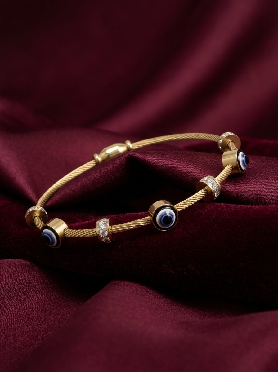Gold Evil Eye Protection Bracelet with Crystals 