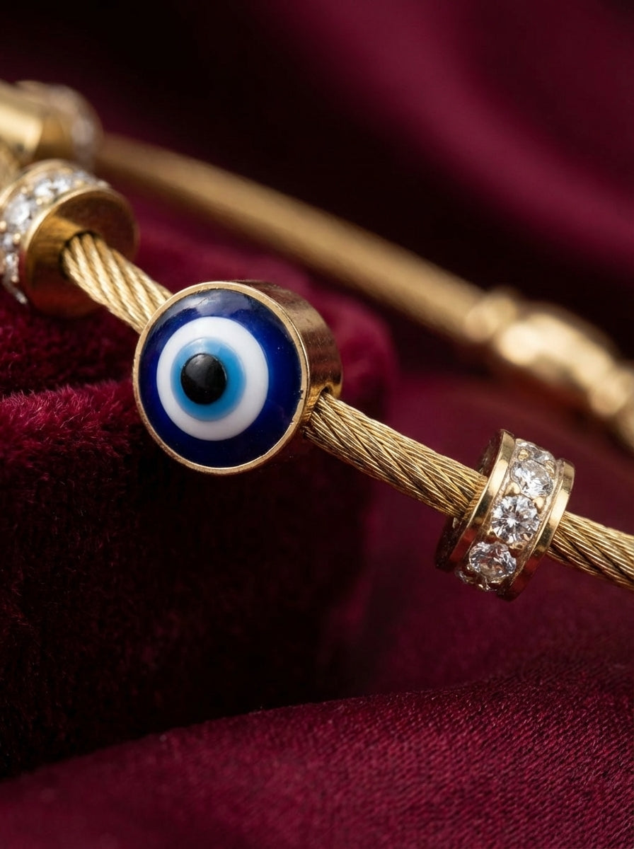 Gold Evil Eye Protection Bracelet with Crystals 