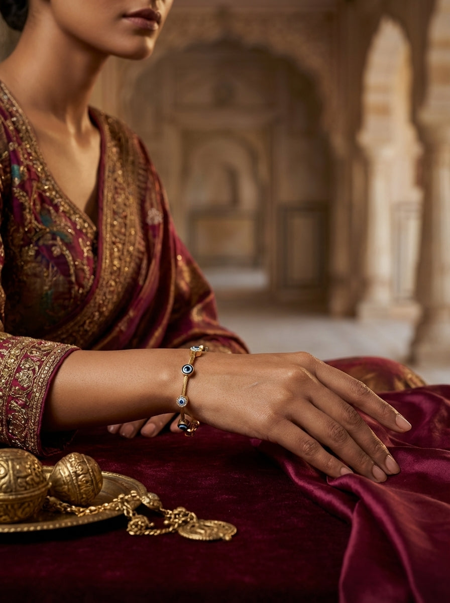 Gold Evil Eye Protection Bracelet with Crystals 