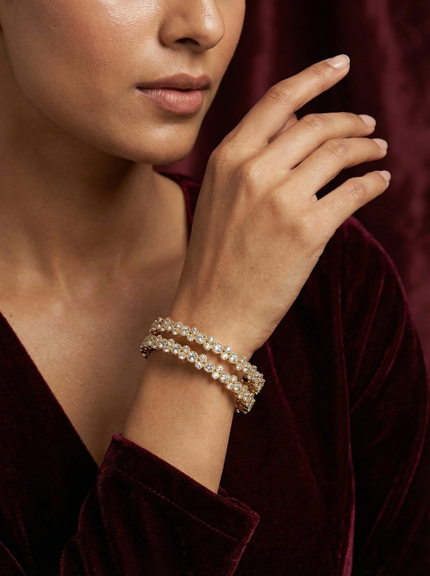 Gold Plated Studded Crystal Bangles