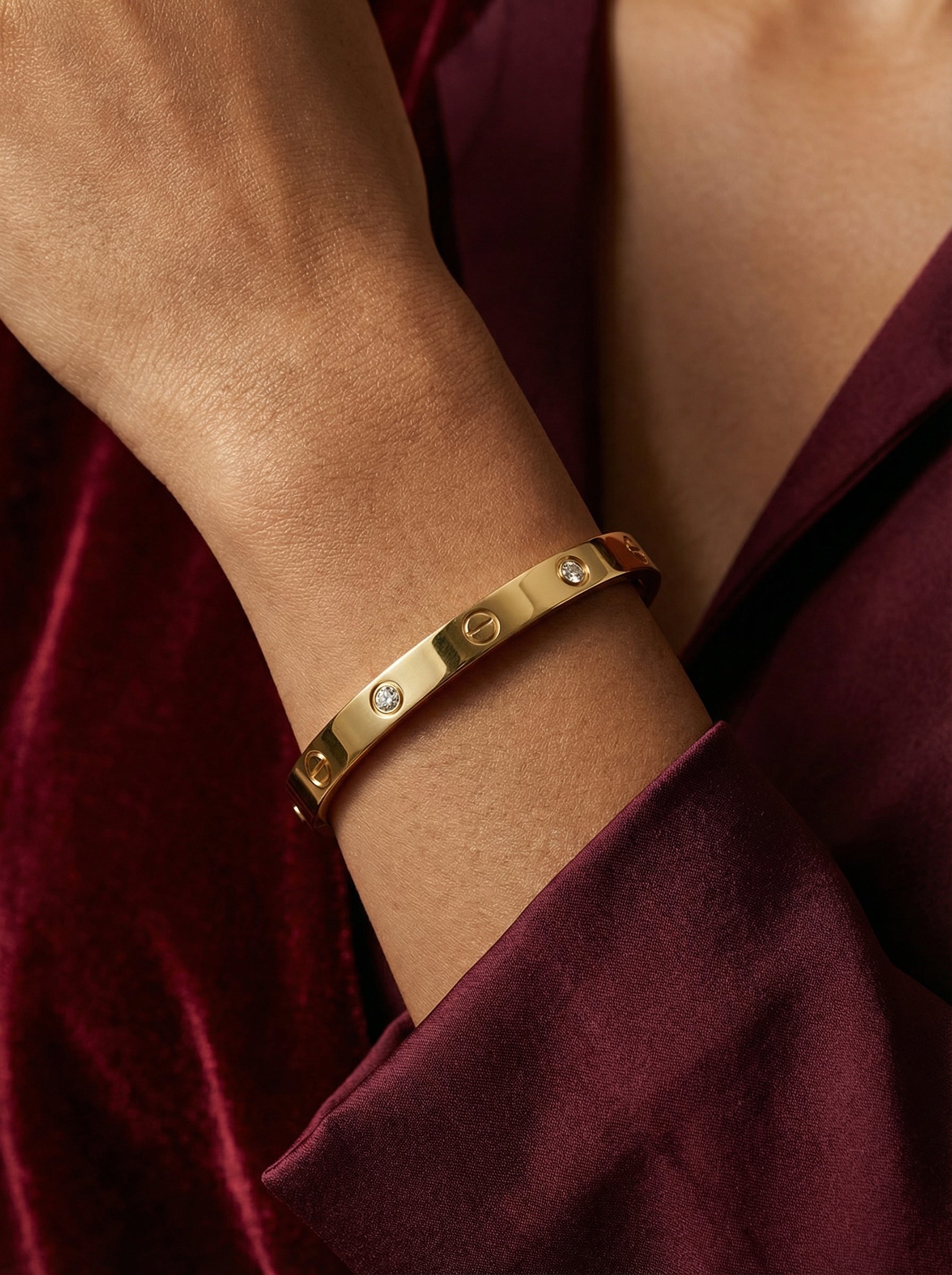 Gold Screw Detail Bangle with Cubic Zirconia 