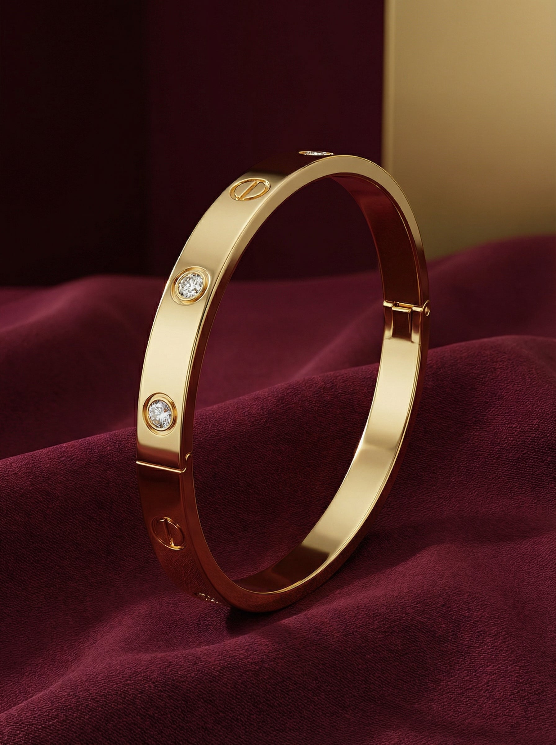 Gold Screw Detail Bangle with Cubic Zirconia 1