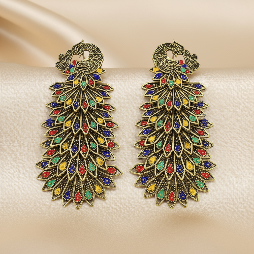 Elegant Multicolor Peacock Design Earrings – Handmade Indian Ethnic Jewelry for Women