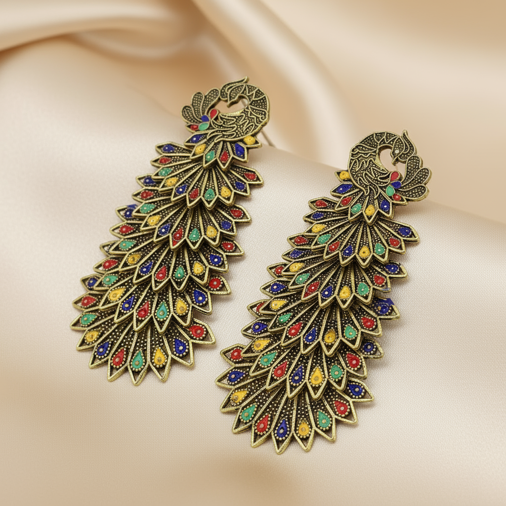 Elegant Multicolor Peacock Design Earrings – Handmade Indian Ethnic Jewelry for Women