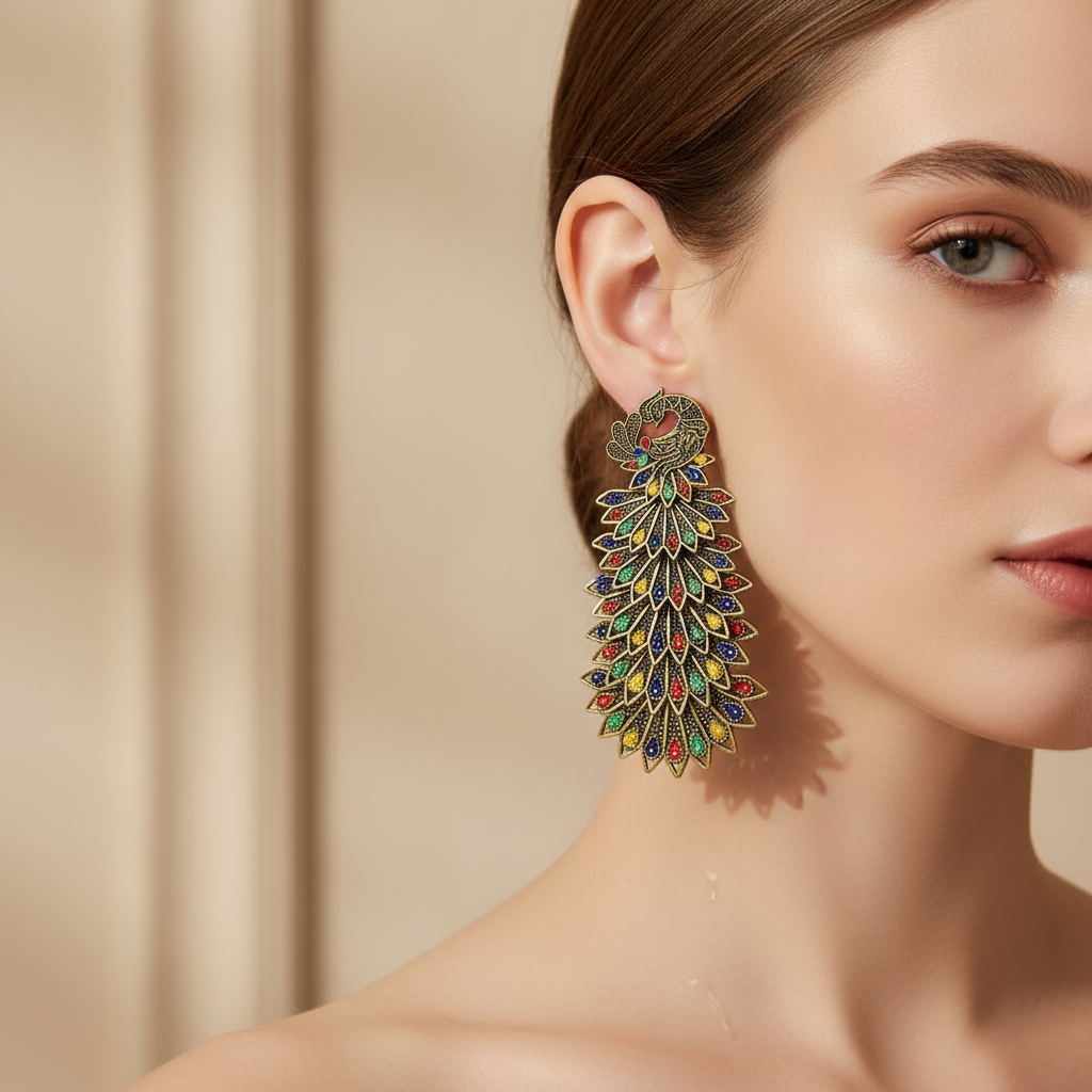 Elegant Multicolor Peacock Design Earrings – Handmade Indian Ethnic Jewelry for Women