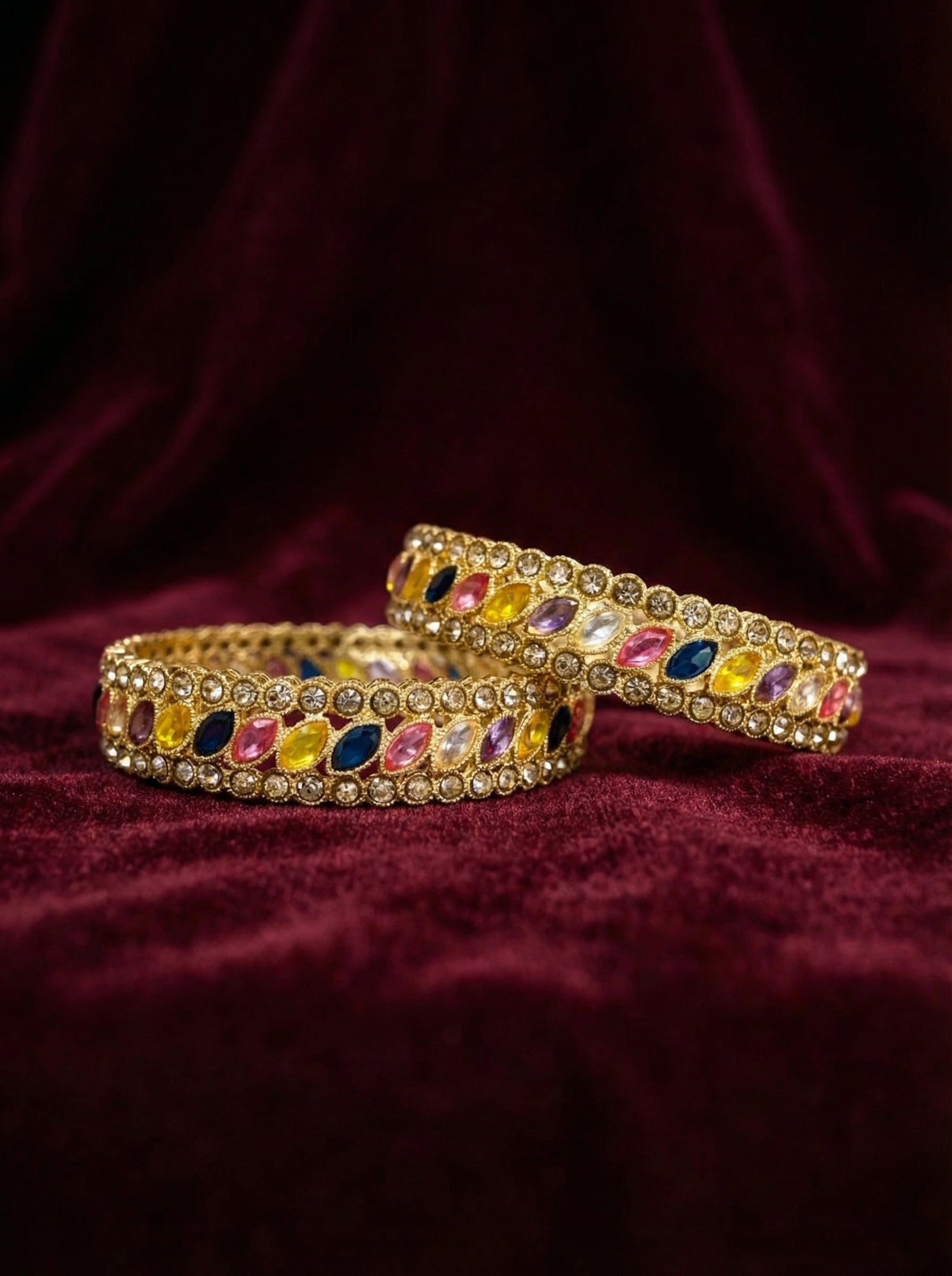 Multicolor Gemstone Gold Plated Bangles