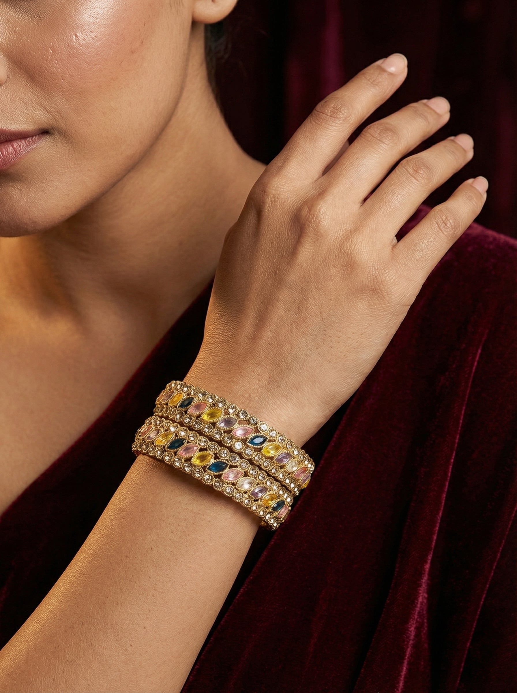 Multicolor Gemstone Gold Plated Bangles