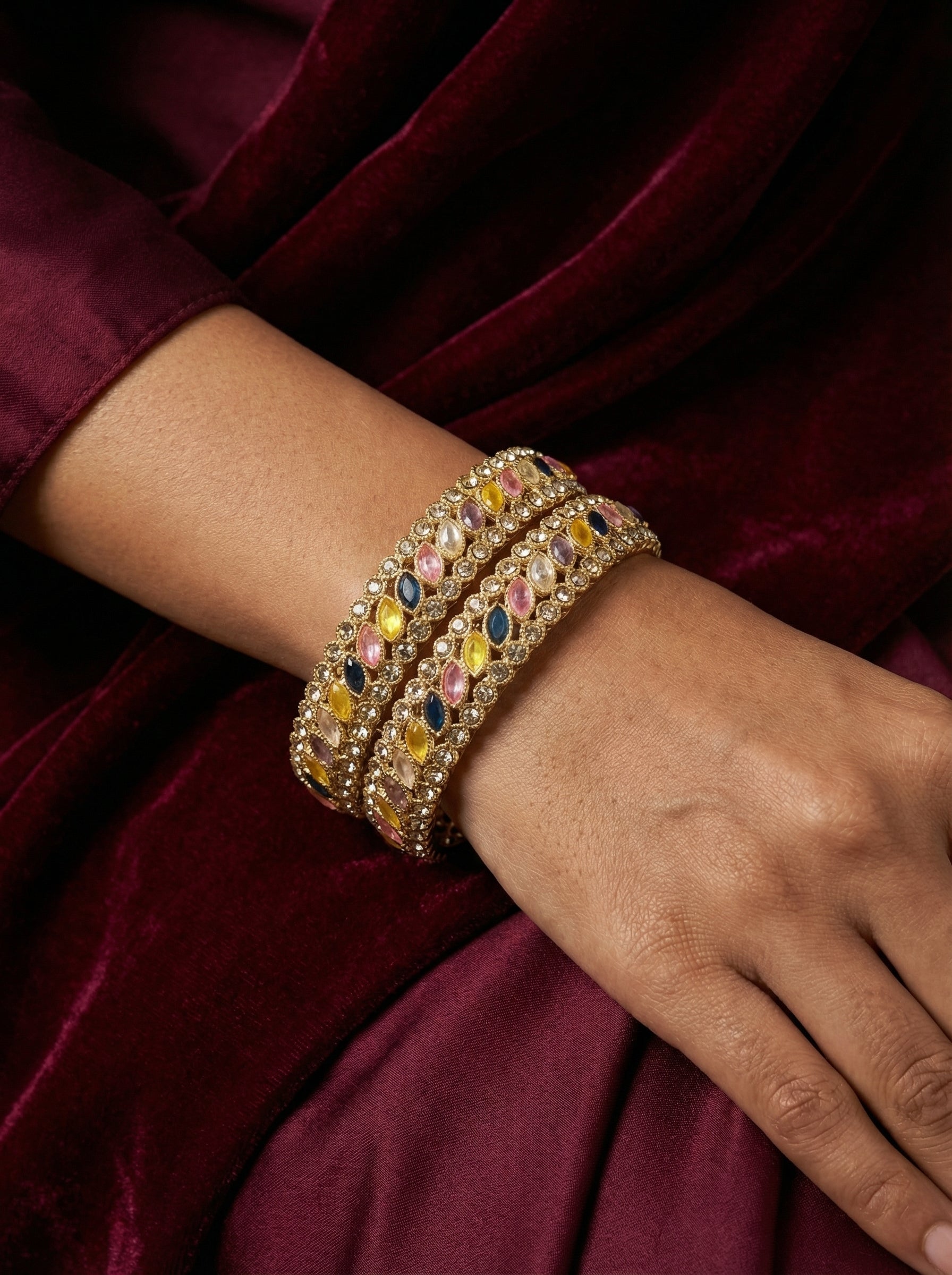 Multicolor Gemstone Gold Plated Bangles
