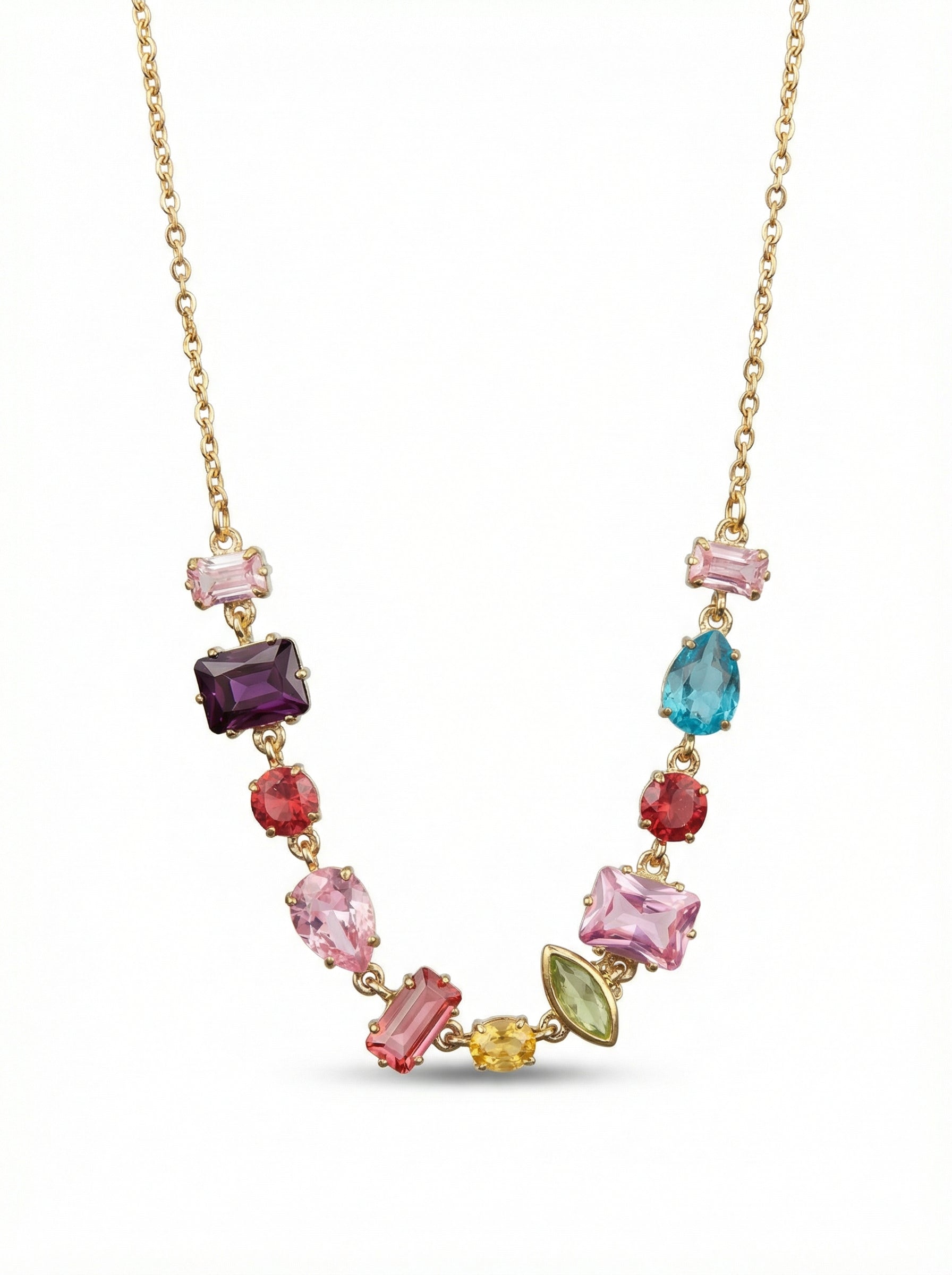 Rainbow Gemstone Jewelry - Vibrant Cascade Necklace with Multi-Stone Design