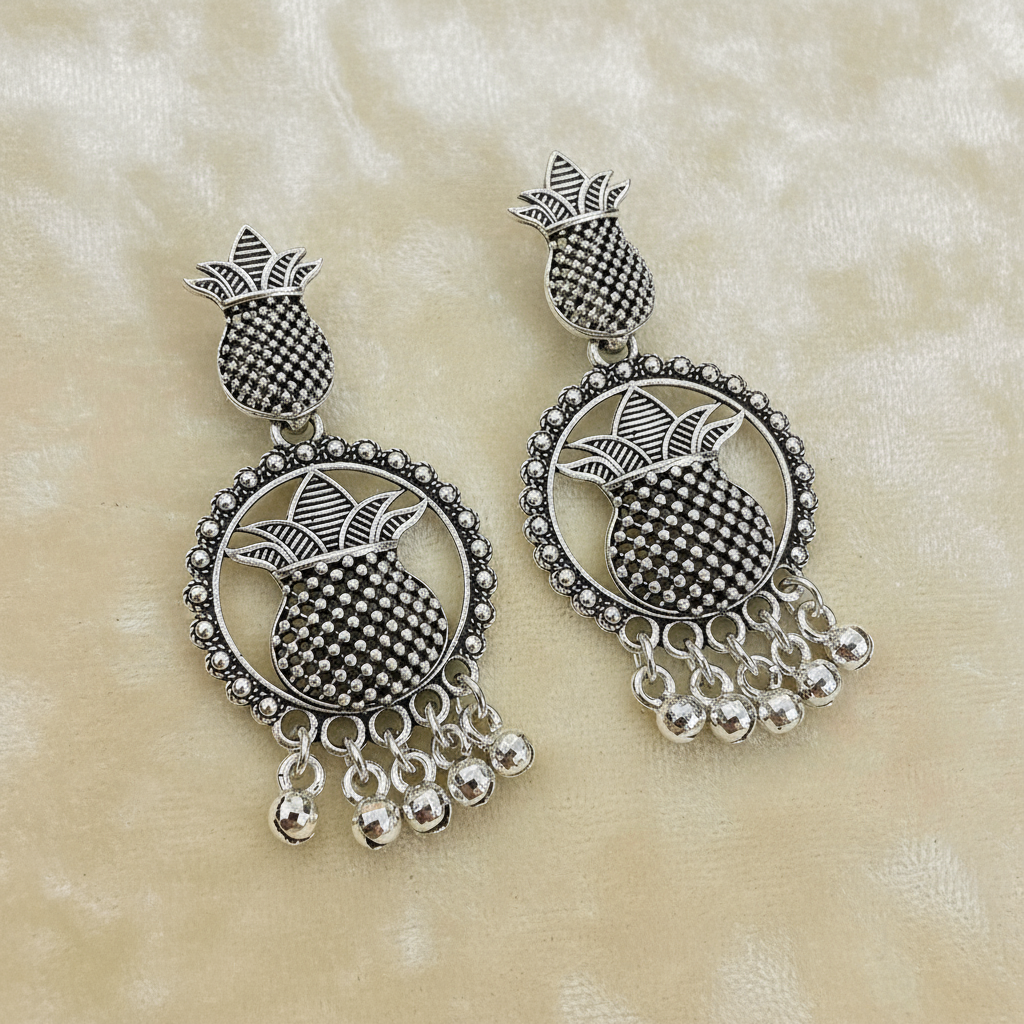 Vintage Oxidized Silver Kalash Dangle Earrings – Handmade Ethnic Jewelry for Women