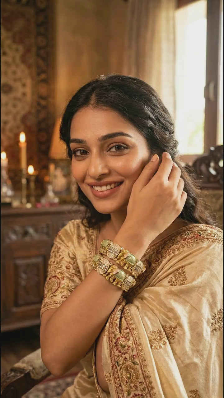 Gold Elephant Kadas Bangle Set